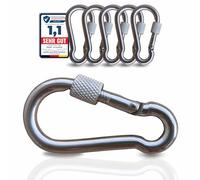 PinPro Mosquetón de acero inoxidable A4, 60 x 6 mm, 2 unidades, 480 kg de carga de rotura, mosquetón inoxidable NIRO AISI 316 con tuerca de seguridad