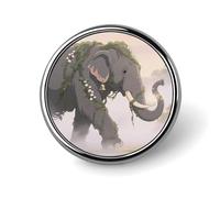 Pins de solapa esmaltados con diseño de elefante gigante en la niebla y lago del cráter volcánico - Broches redondos y bonitos, unisex para ropa, sombreros, bolsos y mochilas