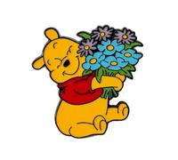 Pin's Wiinie Ourson y/o Stitch, Pin de solapa de dibujos animados clásicos, accesorios de 2 modelos para elegir, Winnie con flores, o duo Winnie Stich, amarillo azul, 4 X 4.3 Centimètres, Esmalte