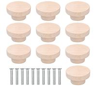 Pinsheng 10 Piezas Pomos Redondos de Madera para Armario, Tiradores para Cajones Con Tornillos para Muebles, Puerta, Zapatero 50x25mm