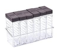 Pinsheng 6 piezas Caja de condimento transparente, Tarros de especias de plástico con bandeja y doble tapa abierta, caja de especias de camping para cocina y barbacoa