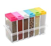 Pinsheng Juego de 6 Caja de Especias de plástico, Caja de condimento de Transparente con Bandeja, Recipientes para especias de plástico botes de especias para Sal, azúcar y Pimiento(vistoso)