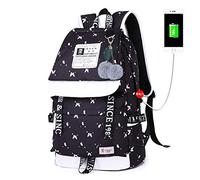 pinsheng Leisure Canvas Bag_Female Backpack Schoolbag Junior High School Leisure Canvas Bag Notebook Notebook Printing, Butterfly Coffee (Send Fur Ball)