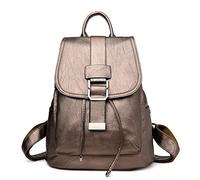 pinsheng Mochila Mujer Mujer Bolsa Moda Cuero Suave Viaje Mochila Casual Estudiante Bolsa Bronce
