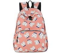 pinsheng Mochila para Mujer Literaria Pequeña Mochila Fresca Estudiante Salvaje Lona Bolso De Escuela Gato Rosa