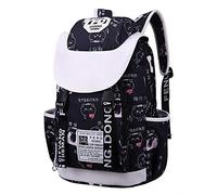 pinsheng Student Schoolbag_Junior High School Middle School Schoolbag Mochila Estampada Femenina Estilo Universitario Cuaderno Informal, Expresión Negro, 16 Pulgadas