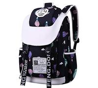 pinsheng Student Schoolbag_Junior High School Middle School Schoolbag Mujeres Imprimir Mochila Estilo Universitario Cuaderno Informal, Globo De Aire Caliente Negro, 16 Pulgadas