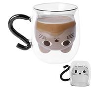 Pinsheng Tazas de Gato Lindo con Asa Lindo Animal Taza Gato Lindo de Las Tazas Doble Aislamiento Taza de Vidrio Transparente Taza de Café Té Leche para Los Amantes de Los Gatos de Regalo de Cumpleaños