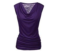 PINSPARK Top Mujer Encaje Camiseta sin Mangas Cuello en V Top Cascada Blusa Casual Verano Blusa Fiesta Plisado Chaleco Básico Tank Tops, morado, L