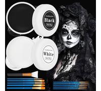 Pintacaras Maquillaje Halloween de Payaso con 11 Pinceles,Pinturas Corporales Blanco y Negro SFX Maquillaje Halloween Profesional para Adultos y Niños,Impermeable (Blanco&Negro)