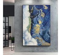Pintado A Mano Azul Mar Oro Óleo Arte Mural Lienzo Pintura Gran Lámina De Oro Abstracta Y Paisaje Gris Morden Pintura Abstracta Inicio Cuadros Grandes Salón Decoracion, Azul, 24X36Inch(60X90Cm