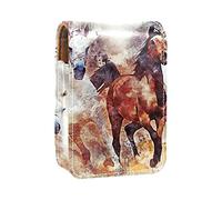 Pintado a mano caballos corriendo estuche portátil para viajes, mini caja de almacenamiento de lápiz labial con espejo para mujeres y mujeres, bolsa de cosméticos de cuero, Varios colores, 9.5x2x7 cm/3.7x0.8x2.7 in