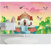 Pintado A Mano Cálida Fantasía De Dibujos Animados Castillo Flamingo 3D Papel Pintado Pared Premium Textura Seda Estudio Comedor Vinilos Dormitorio Sofás TV Cocina-400cm×280cm