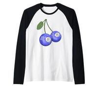 Pintado a Mano Cereza Azul 8 Bolas, Billar & Pool Ball Camiseta Manga Raglan