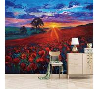 Pintado A Mano Cielo Puesta De Sol Árboles Flores 3D Papel Pintado Pared Fácil Instalación Oficina Sala Estar Sofá Dormitorio TV Fondos Decoración-430cm×300cm