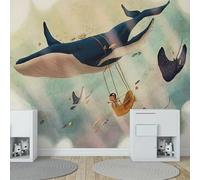 Pintado A Mano De Dibujos Animados Retro Ballena Cielo Chico 3D Papel Pintado Pared Fácil Instalación Oficina Sala Estar Sofá Dormitorio TV Fondos Decoración-200cm×140cm