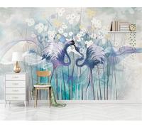 Pintado A Mano Retro Forest Art Flamingo Flower 3D Papel Pintado Pared Fácil Instalación Oficina Sala Estar Sofá Dormitorio TV Fondos Decoración-350cm×256cm