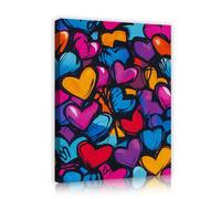 Pintado de pintados de corazones coloridos Arte mural de lienzo con grafitis abstractos de corazóns Póster de Amor moderno Obras de arte para dormitorio salón oficina decoración del hogar 60x90cm