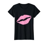 Pintalabios Rosa Kiss Mark Romantic Makeup Valentine Look Camiseta gráfica económica, Mujer, Negro, S