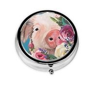 Pintar cerdo de flores. Este pequeño pastillero redondo de viaje de tres compartimentos es perfecto para almacenar medicamentos diarios, vitaminas y sobre la marcha.