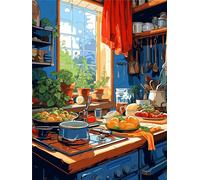 Pintar con Numeros para Adultos, Cocina Kit de Pintura al óleo de Lienzo DIY para con Pinceles, Dibujos Animados Cuadros para Pintar por Numeros para Niños, Manualidades Adultos Decor Hogar 40x50cm