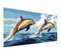 Pintar por Numeros Adultos, 50x110cm Delfín Pintura por Numeros Adultos, Paint by Numbers Adult Animal con Pinceles Pigmento Acrílico, Paint by Numbers Home Decoracion Hogar, Regalo, Sin Marco I-51