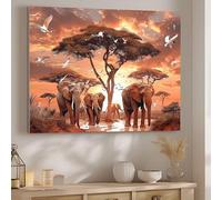 Pintar por Numeros Adultos áFrica Sin Marco, DIY Cuadros para Pintar por Numeros, Manualidades para Adultos Lienzos incluye Pinceles, Pintura Acrilica Manualidades Decoracion Elefantes 50x70cm J-153