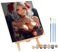 Pintar por Numeros Adultos áNgel, Cuadros para Pintar por Numeros Sexy, DIY manualidades adultos Kit con 3 Pinceles y Pigmento Acrílico, Paint by Numbers Adult para Decoración Hogar 40x50cm wsc-4859