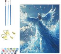 Pintar por Numeros Adultos áNgel, DIY Pintar por Numeros con Marco PáJaro, Manualidades Adultos Kit con 3 Pinceles, Paint by Numbers Adult para Decoración Hogar, Regalo Mujer 60x80cm 7-5964
