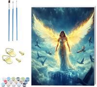 Pintar por Numeros Adultos áNgel, DIY Pintar por Numeros con Marco PáJaro, Manualidades Adultos Kit con 3 Pinceles, Paint by Numbers Adult para Decoración Hogar, Regalo Mujer 90x120cm 1-2338