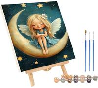 Pintar por Numeros Adultos áNgel, DIY Pintar por Numeros Luna, Manualidades Adultos Kit con 3 Pinceles y Pigmento Acrílico, Paint by Numbers Adult para Decoración Hogar, Regalo Mujer 20x30cm wsc-9622