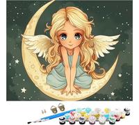 Pintar por Numeros Adultos áNgel Pintar por Numeros Cute, DIY Manualidades Adultos, Paint by Numbers Adult Kit con Pinceles y Pigmento Acrílico, para Decoración Hogar, Regalo Mujer 40x50cm P-4779