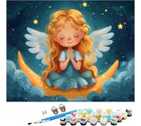 Pintar por Numeros Adultos áNgel Pintar por Numeros Luna, DIY Manualidades Adultos, Paint by Numbers Adult Kit con Pinceles y Pigmento Acrílico, para Decoración Hogar, Regalo Mujer 40x50cm P-8830