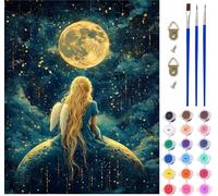 Pintar por Numeros Adultos áNgel, Pintar por Numeros Luna, DIY Paint by Numbers Adult Kit con Pinceles y Pigmento, Paint by Numbers Para Cuadros Decoracion Salon Modernos Regalo 100x135cm G-7813
