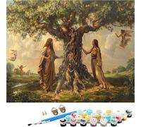 Pintar por Numeros Adultos áRbol Pintar por Numeros áNgel, DIY Manualidades Adultos, Paint by Numbers Adult Kit con Pinceles y Pigmento Acrílico, Decoración Hogar, Regalo Mujer 40x50cm V-3466