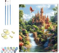 Pintar por Numeros Adultos Arquitectura, Cuadros para Pintar por Numeros con Marco Paisaje, DIY Manualidades Adultos Kit con 3 Pinceles, Paint by Numbers Adult para Decoración Hogar 60x80cm V-5247