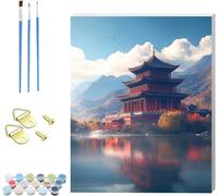 Pintar por Numeros Adultos Arquitectura, Cuadros para Pintar por Numeros con Marco Paisaje, DIY Manualidades Adultos Kit con 3 Pinceles, Paint by Numbers Adult para Decoración Hogar 60x80cm 5-8858