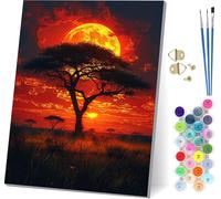 Pintar por Numeros Adultos Atardecer, Pintar por Numeros áRbol, DIY Manualidades Adultos, Paint by Numbers Adult Kit con Pinturas Acrílicas y Pinceles, Decoración Hogar, Regalo Mujer 30x40cm 5-5371