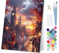 Pintar por Numeros Adultos Atardecer, Pintar por Numeros Londres, DIY Manualidades Adultos, Paint by Numbers Adult Kit con Pinturas Acrílicas y Pinceles, para Decoración Hogar Regalo 50x65cm 4-1048