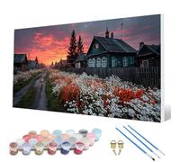 Pintar por Numeros Adultos, Atardecer Pintar por Numeros Paisaje Paint by Numbers Adult kit con 3 Pinceles y Pigmento Acrílico para Decoracion Habitacion, Regalo Mujer 40 x 80 cm -hcw2507KF54S3K