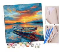 Pintar por números adultos Barcos de pesca en el lago Sunset (8) DIY pintar por números, pinturas para niños, paint by numbers lienzos para pintar cuadros decoración (16" x 16")