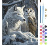 Pintar por Numeros Adultos Búho, Lobo Pintar por Numeros 30x40cm Lienzo Sin Marco, 1pcs DIY Paint by Numbers con 3 Pinceles y Pigmento Acrílico, Cuadros Decoracion Salon Modernos Regalo Mujer,Model937