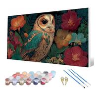 Pintar por Numeros Adultos, BúHo Pintar por Numeros Flores Paint by Numbers Adult Principiante kit con 3 Pinceles y Pigmento Acrílico para Decoracion Habitacion, Regalo Mujer 80x160cm -hcw2507I1