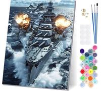 Pintar por Numeros Adultos Buque De Guerra, Cuadros para Pintar por Numeros OcéAno, DIY Manualidades Adultos, Paint by Numbers Adult Kit con Pinturas Acrílicas y Pinceles, Regalo Mujer 40x50cm I-5914