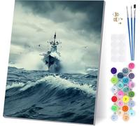 Pintar por Numeros Adultos Buque De Guerra, Cuadros para Pintar por Numeros OcéAno, DIY Manualidades Adultos, Paint by Numbers Adult Kit con Pinturas Acrílicas y Pinceles Regalo 100x135cm 6-4393