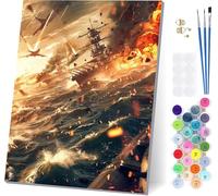 Pintar por Numeros Adultos Buque De Guerra, Pintar por Numeros OcéAno, DIY Manualidades Adultos, Paint by Numbers Adult Kit con Pinturas Acrílicas y Pinceles, para Decoración Hogar 80x110cm Q-8068