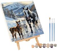 Pintar por Numeros Adultos Caballo, Pintar por Numeros Escena De Nieve, DIY manualidades adultos Kit con Pinceles y Pigmento Acrílico, Paint by Numbers Adult para Decoración Hogar 50x65cm 1-1833