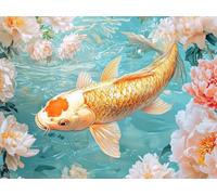 Pintar por Numeros Adultos carpa koi flor, DIY Painting by Numbers Kits, Pintura por Números Cuadros DIY, con Pinceles, Pinturas Acrílicas, Kit Completo para Painting, Decoración 50 x 60 cm 0F-391