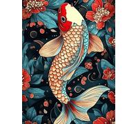 Pintar por Numeros Adultos Carpa Koi Pintar por Numeros Niños 6 Años, DIY Manualidades Paint by Numbers Fish, Kit de Pintura con Pinceles y Pigmento Acrílico Decoración del Hogar Regalo 30x40cm YH-172