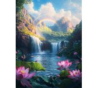 Pintar por Numeros Adultos Cascada Loto, Cuadros para Pintar con Numeros DIY, Kit de Pintura Acrílica Lienzo Hobby Adultos Colorear, Cuadros Decoracion Salon Modernos, Artesanía Regalo 50x70cm YT6-508